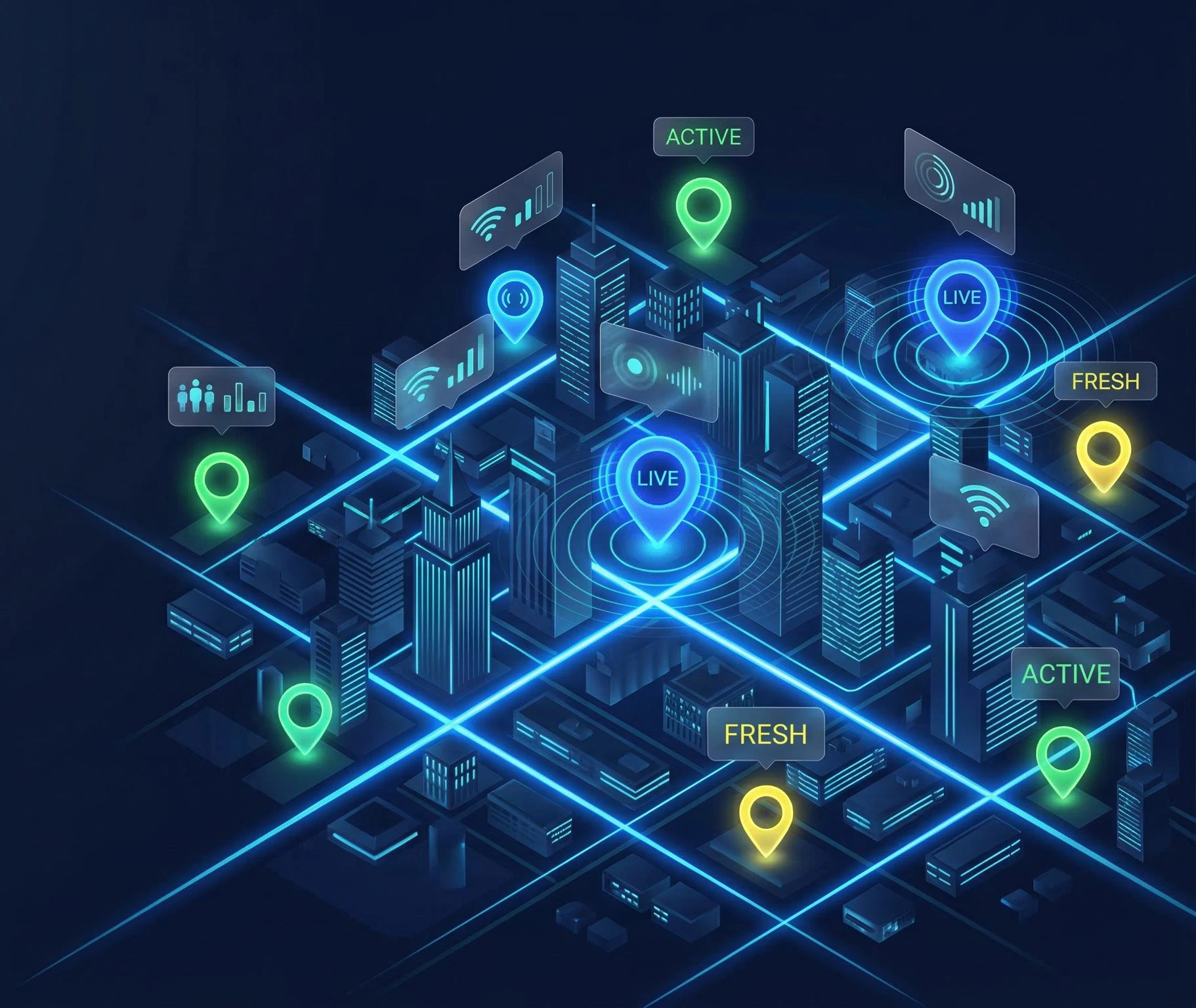 Futuristic city live-signal visualization
